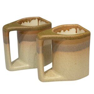 2 MCM Rodolfo Padilla Stoneware Pottery Beige Ombré Coffee Mugs Signed